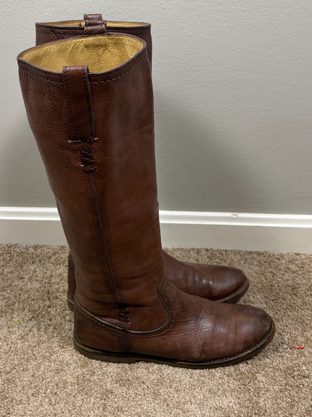 Frye Celia X Stitch Knee High Leather Equestrian Riding Boots Brown 9.5